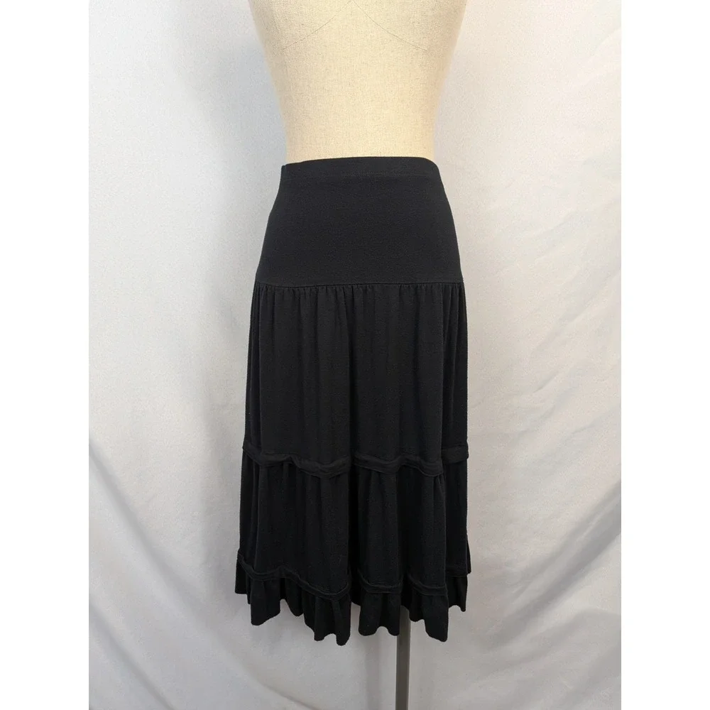 Karen‎ Kane Tiered Midi Skirt XL Black Ruffle Boho Gothic Modest Made in USA